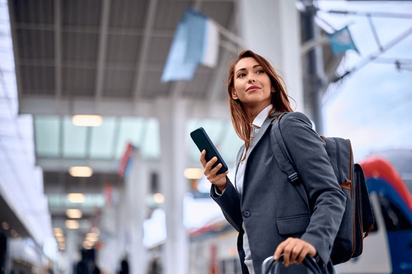 Business traveller at a train station